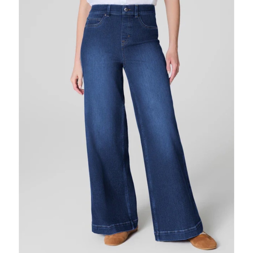 Spanx Wide Leg Jeans Tummy Control‎ Tech Size 1X Petite NEW NWT Blue High Rise